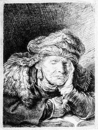 Une vieille femme dormant, gravée par Francesco Novelli, c.1790 - Rembrandt van Rijn